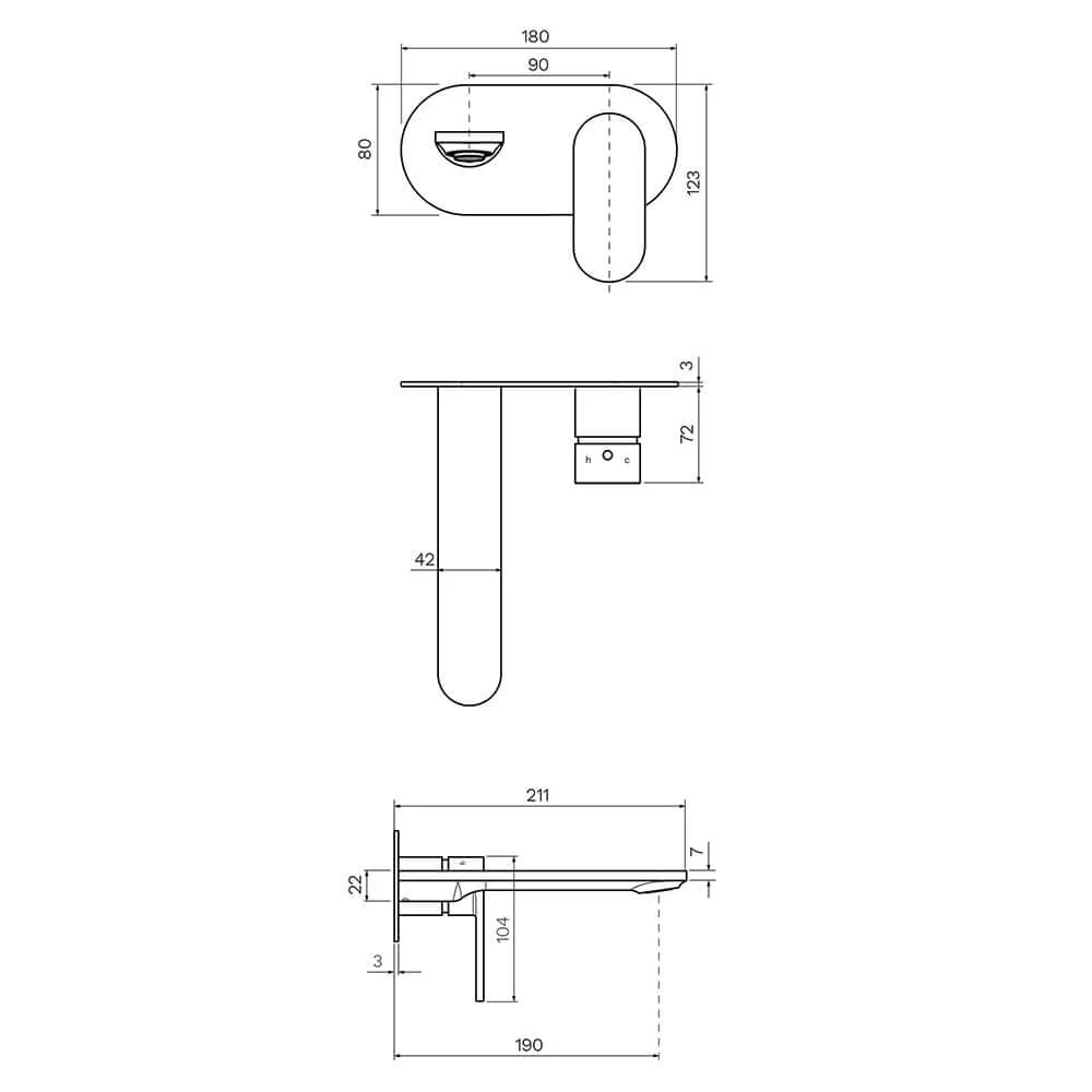 ABC II Wall Mixer with 190mm Spout on Elliptical Plate - Image 7
