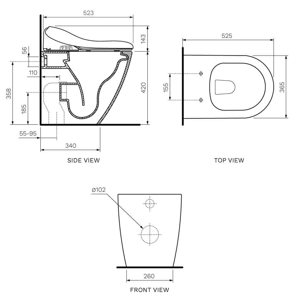 Aqua Intelligent Wall Faced Pan (Bottom Inlet Bidet Seat) - Image 3