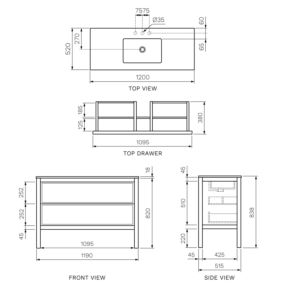 Arrivo 1200 Floor Cabinet with Marble Top and Wash Basin - Image 13