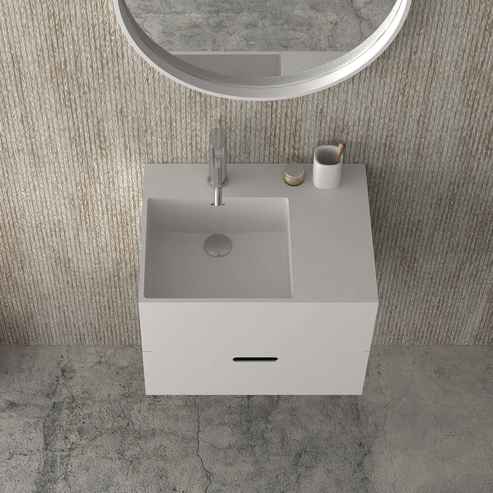 Bacino Wall Mounted Solid Surface Wash Basin with Drawer - Image 3