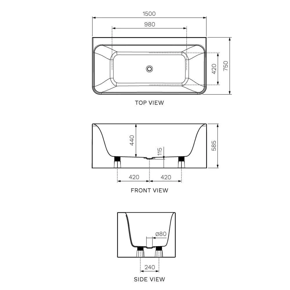 Blade 1500 Back-to-Wall Freestanding Bath - Image 3