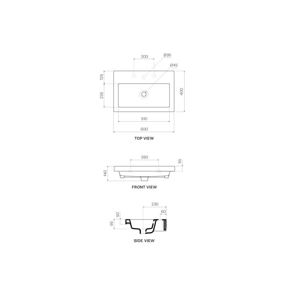 Blade 40 Back to Wall Inset Basin (600mm) - Image 3