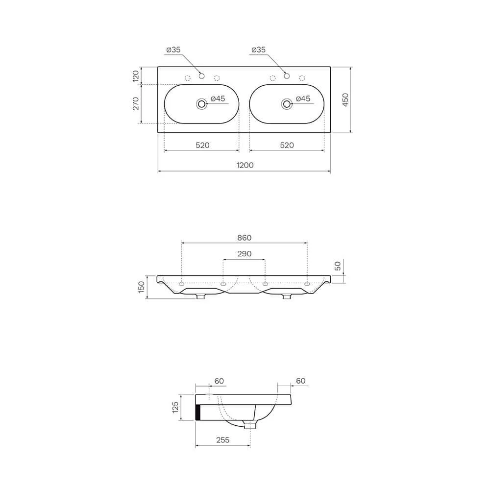Curva 120 Wall Basin - Image 2