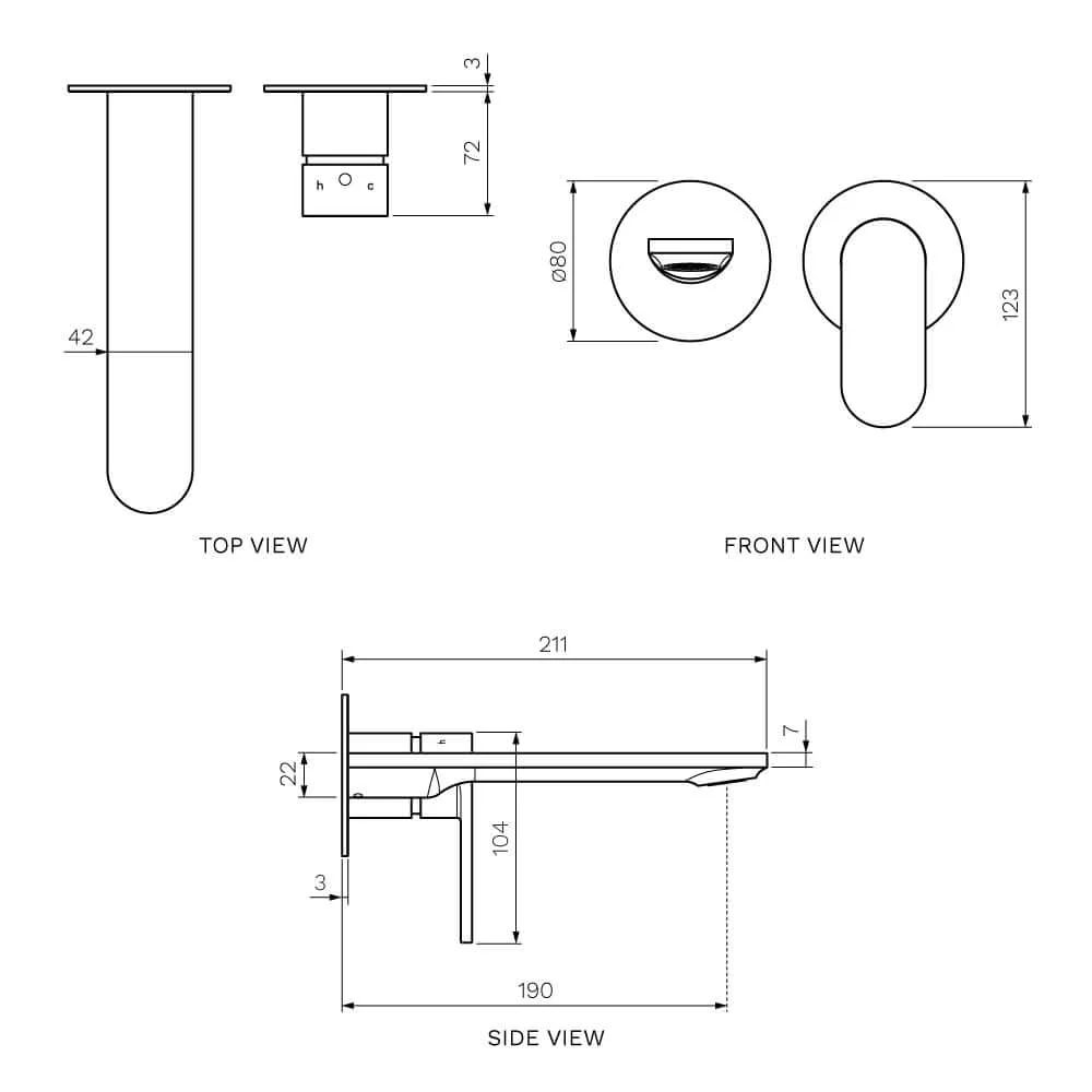 Elli II Wall Mixer with 190mm Spout (Individual Flanges) - Image 7