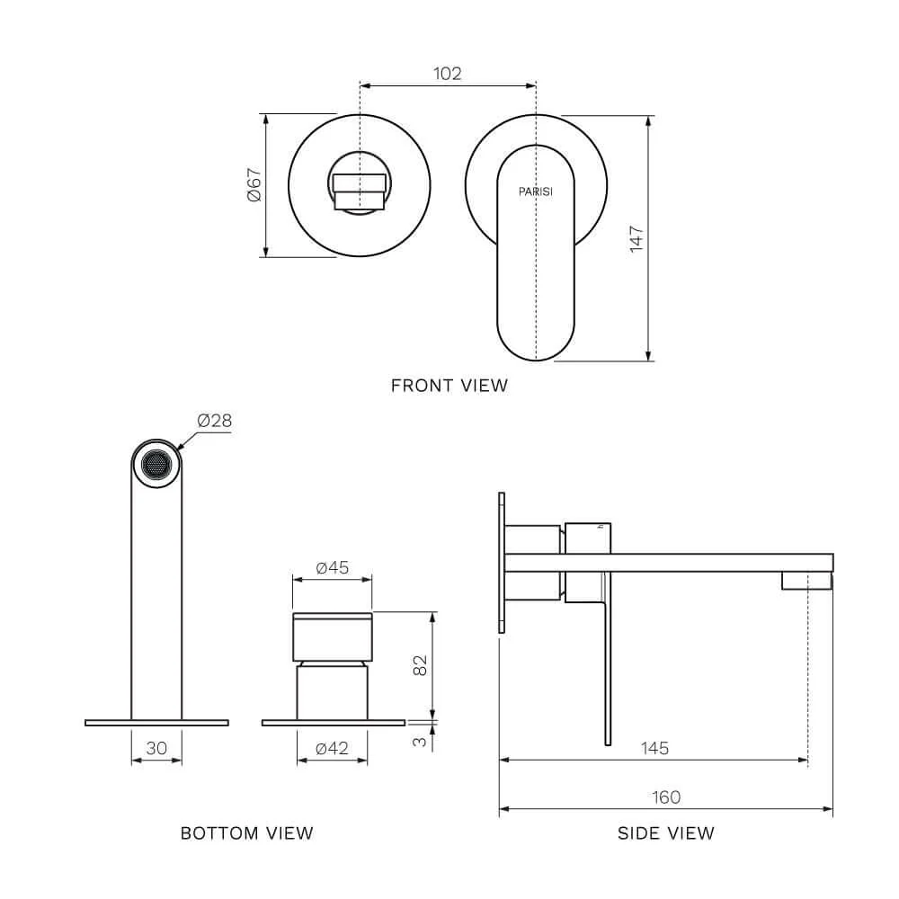Ellisse II Wall Mixer with 160mm Spout (Individual Flanges) - Image 7