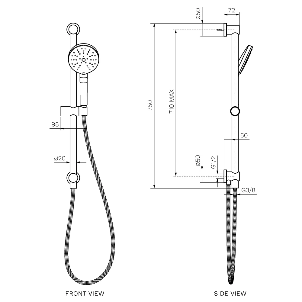 Envy II Sliding Rail with Button Slider & Hand Shower - Image 2