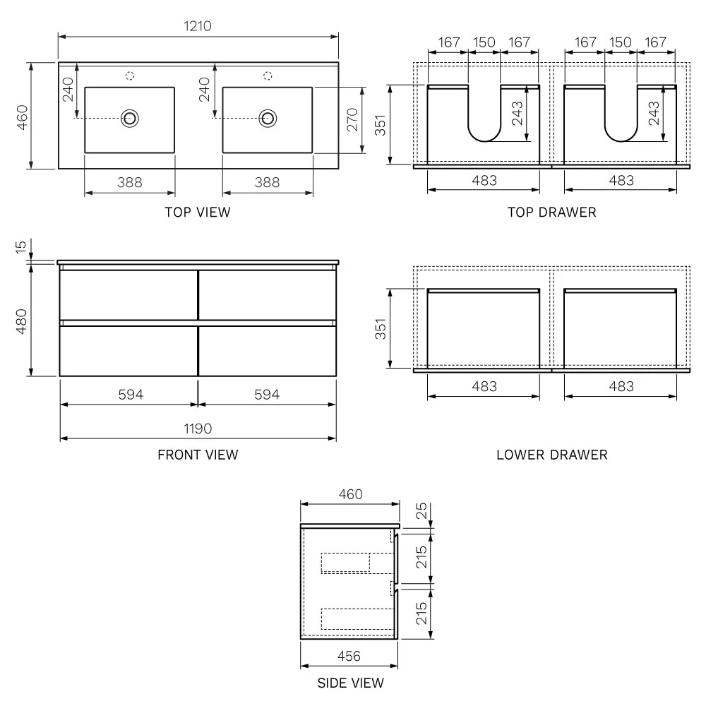 Evo 1200 Wall Cabinet with Double Ceramic Top - Image 12