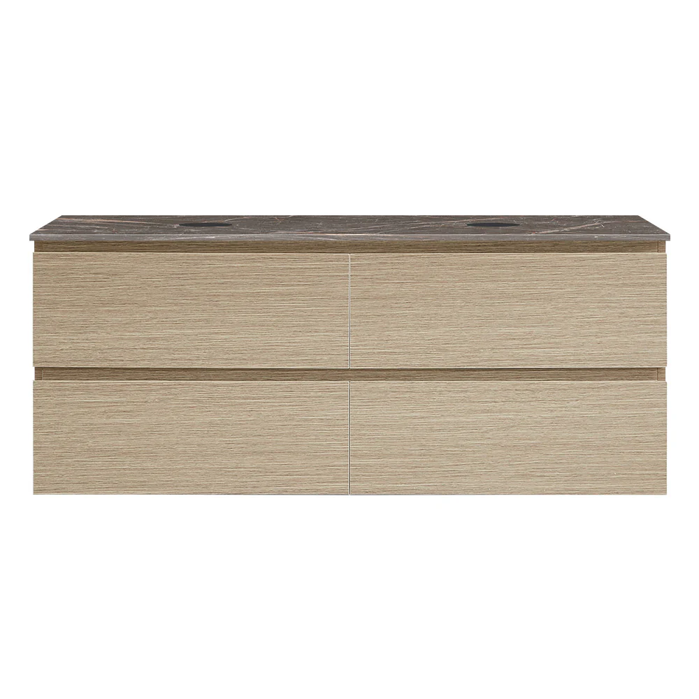 Evo + MyTop 1200 Wall Cabinet Sand Plus with Porcelain Top for Double Bowls - Image 2