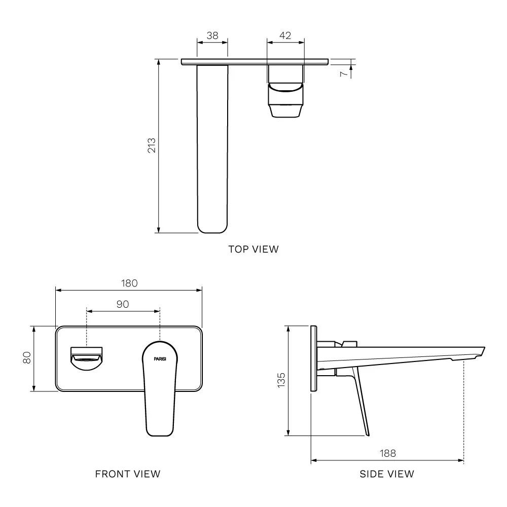 Float Wall Mixer with 180mm Spout on Backplate - Image 6