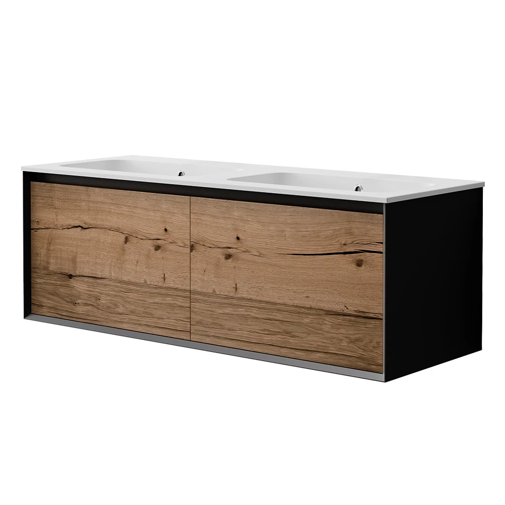 IKS 1400 Wall Cabinet Matt Black with Double Mineralmarmo Top - Image 3