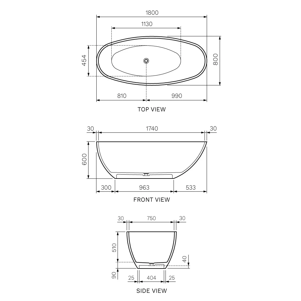 Isola 1800 Stonetec Freestanding Bath Matt Brushed Black - Image 2