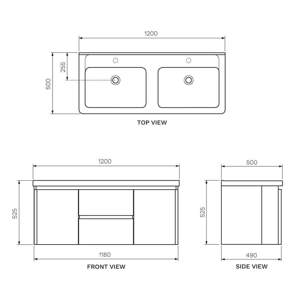 Lotus Ash 1200 Wall Cabinet with Double Bowl Basin - Image 2