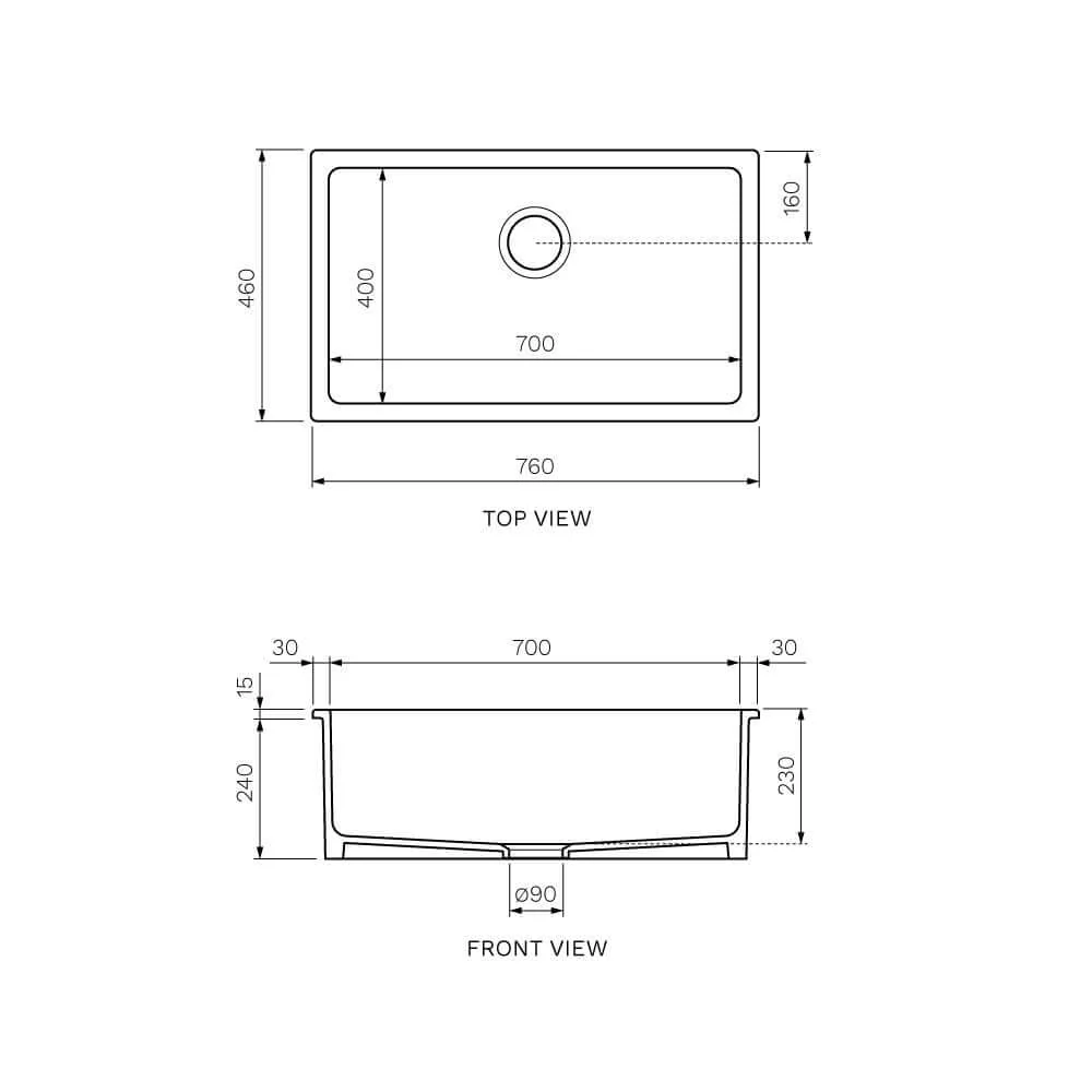Nuda Single Bowl Sink 760mm - Image 2