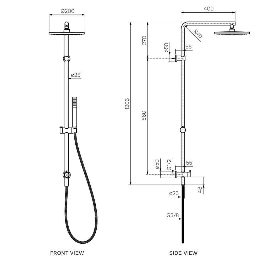 Play II Shower Column with Sliding Rail & Turn Diverter - Matt Bronze - Image 2