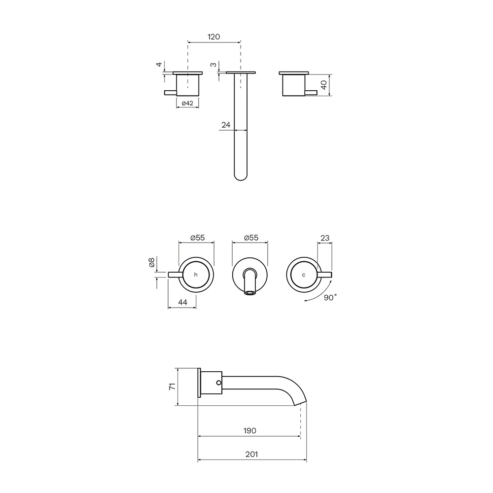 Play II Wall Basin/Bath Set with 190mm Spout - Image 7