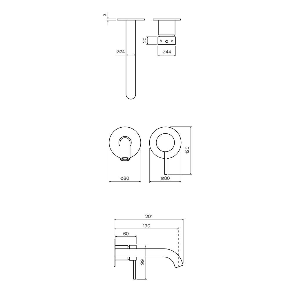 Play II Wall Mixer with 190mm Spout (Individual Flanges) - Image 7