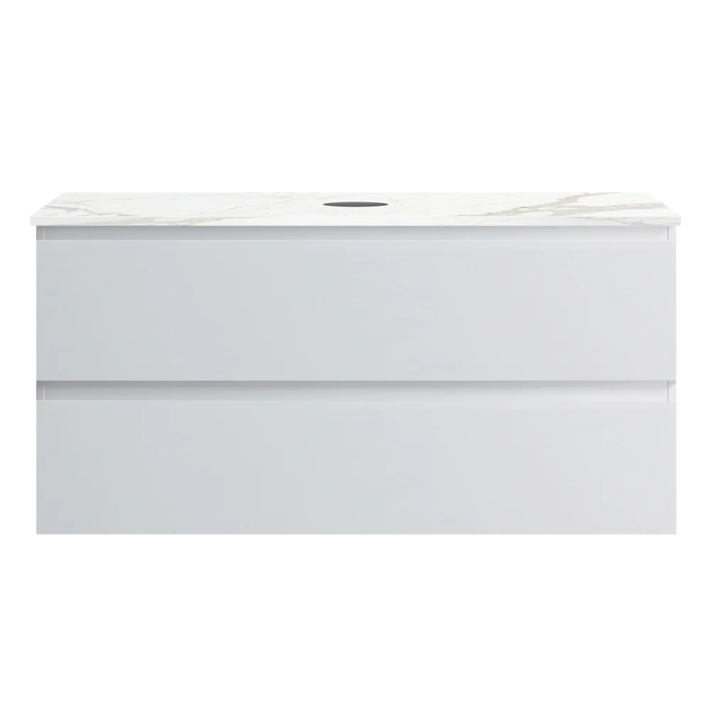 Pure Bianco 1000 Wall Cabinet with Jazz Bianco Marble Top Straight Edge