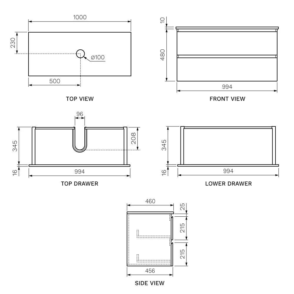 Pure Bianco 1000 Wall Cabinet with Jazz Bianco Marble Top Straight Edge - Image 3