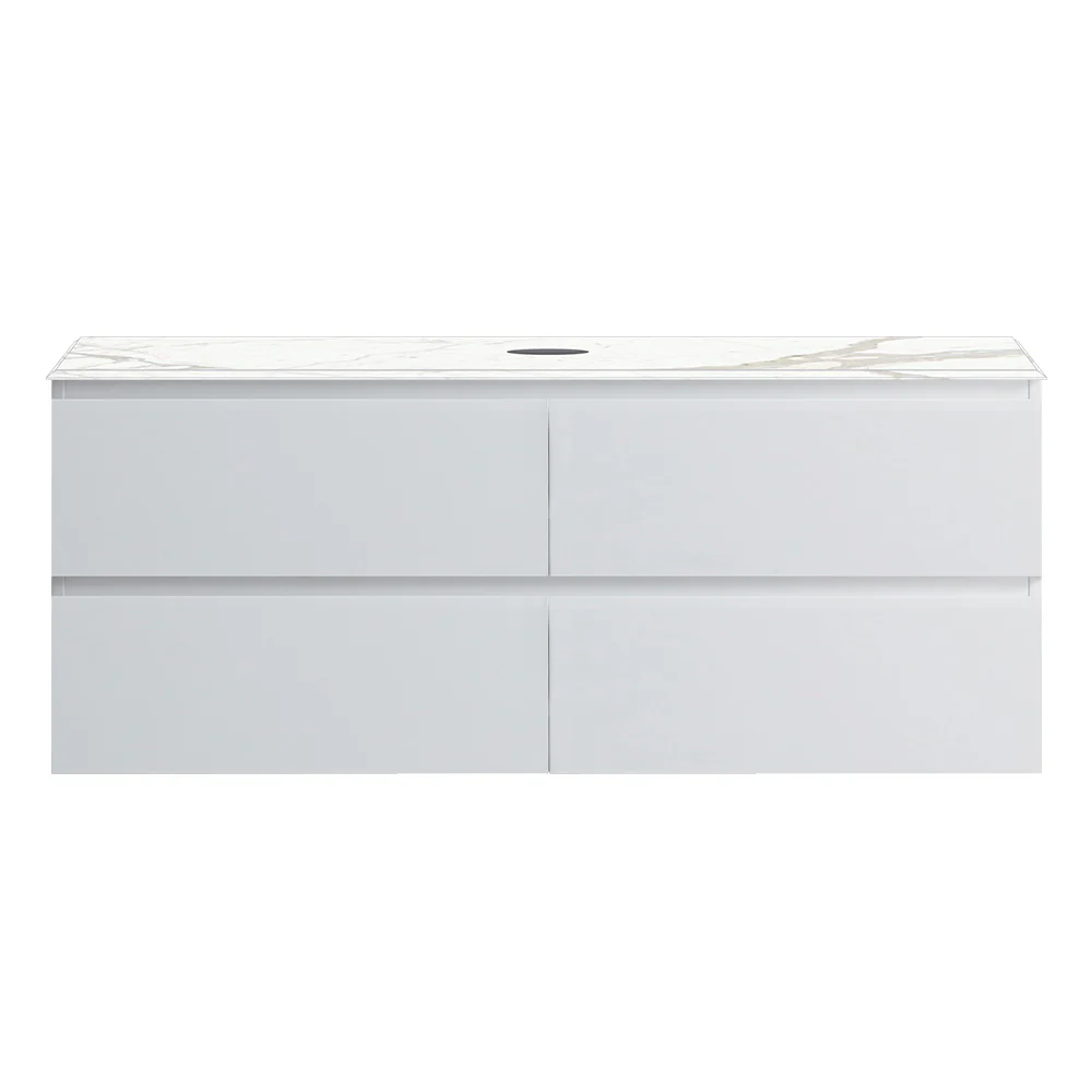 Pure Bianco 1200 Wall Cabinet with Single Jazz Bianco Marble Top O'gee Edge