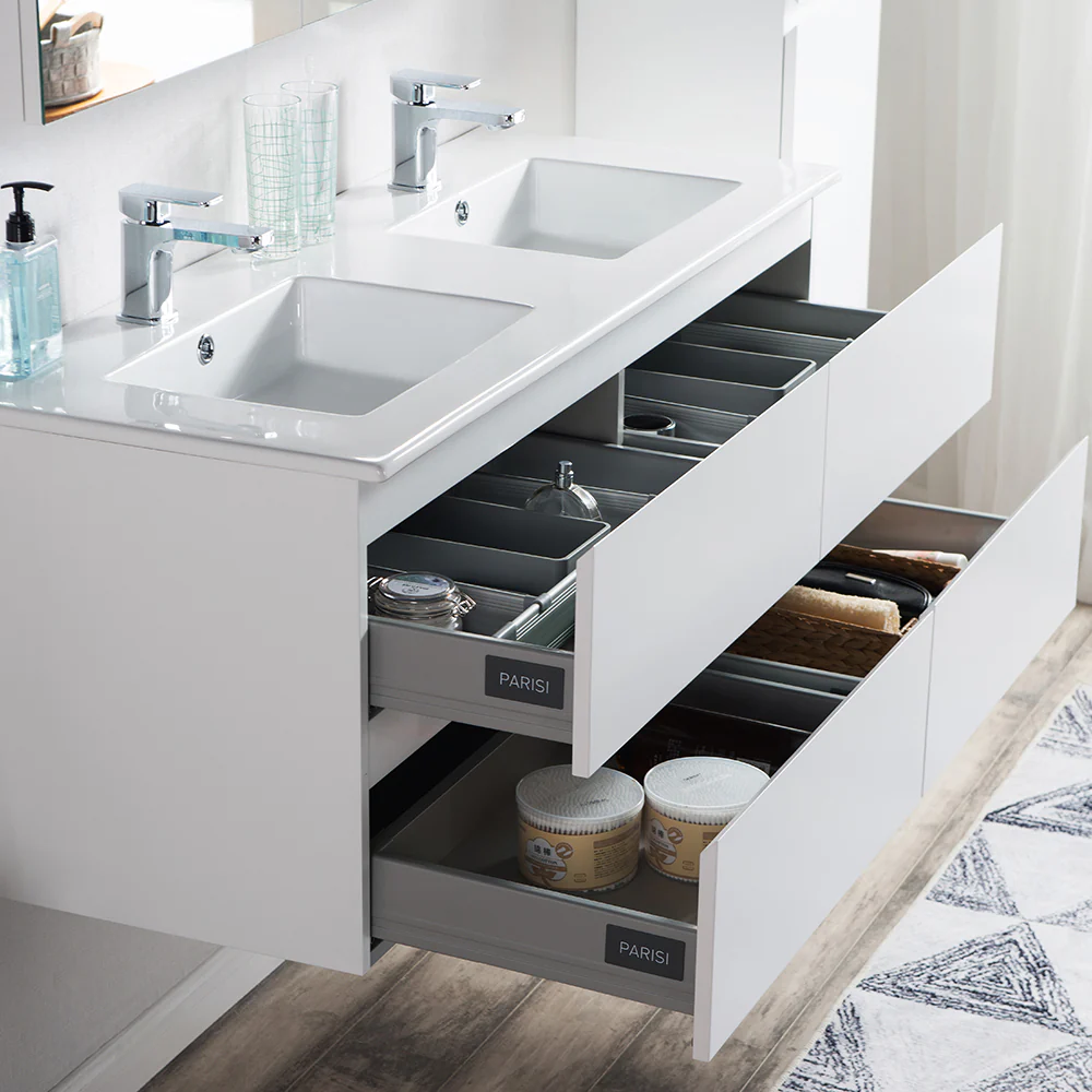 Pure Bianco 1200 Wall Cabinet with Double Ceramic Top - Image 6