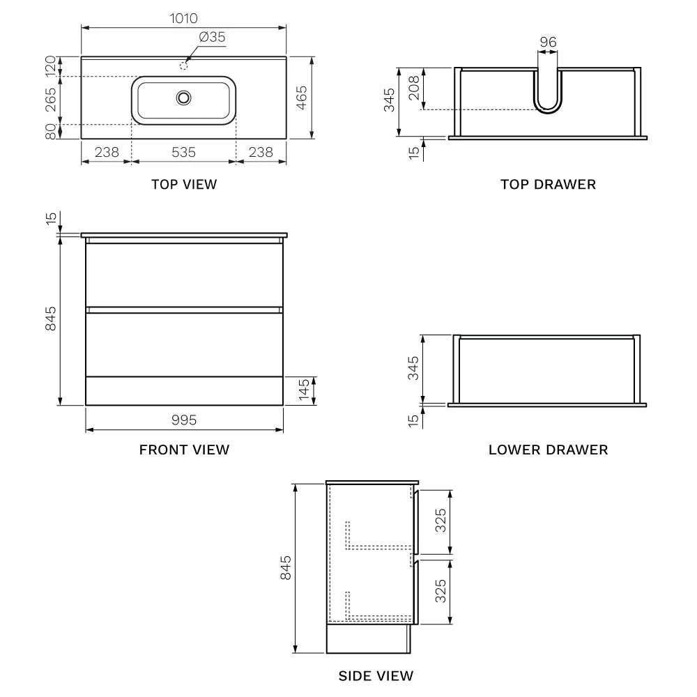 Pure Bianco II 1000 Floor Cabinet with Ceramic Top - Image 6