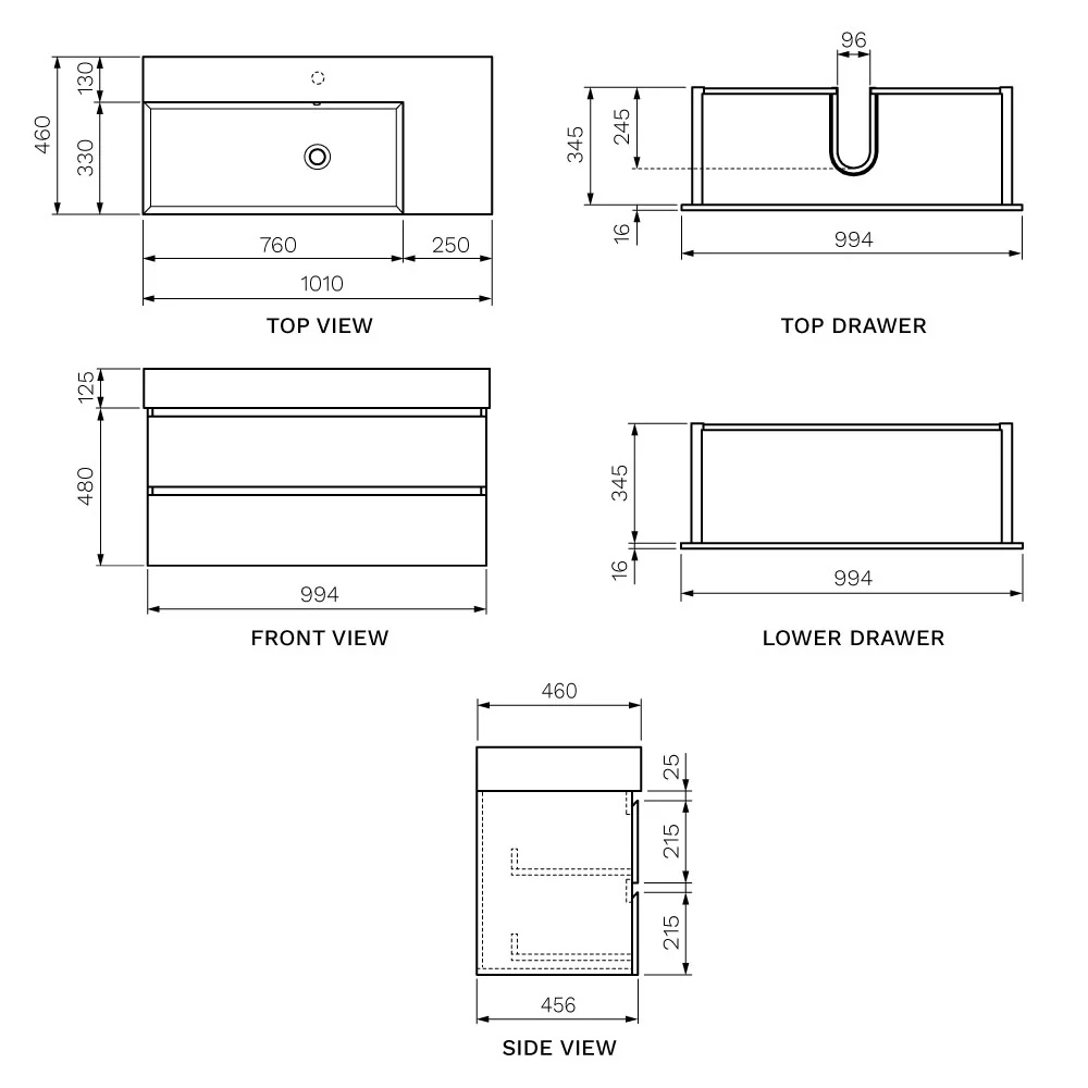 Pure Twenty 1000 Wall Cabinet with Matt White Left Bowl Top - Image 3