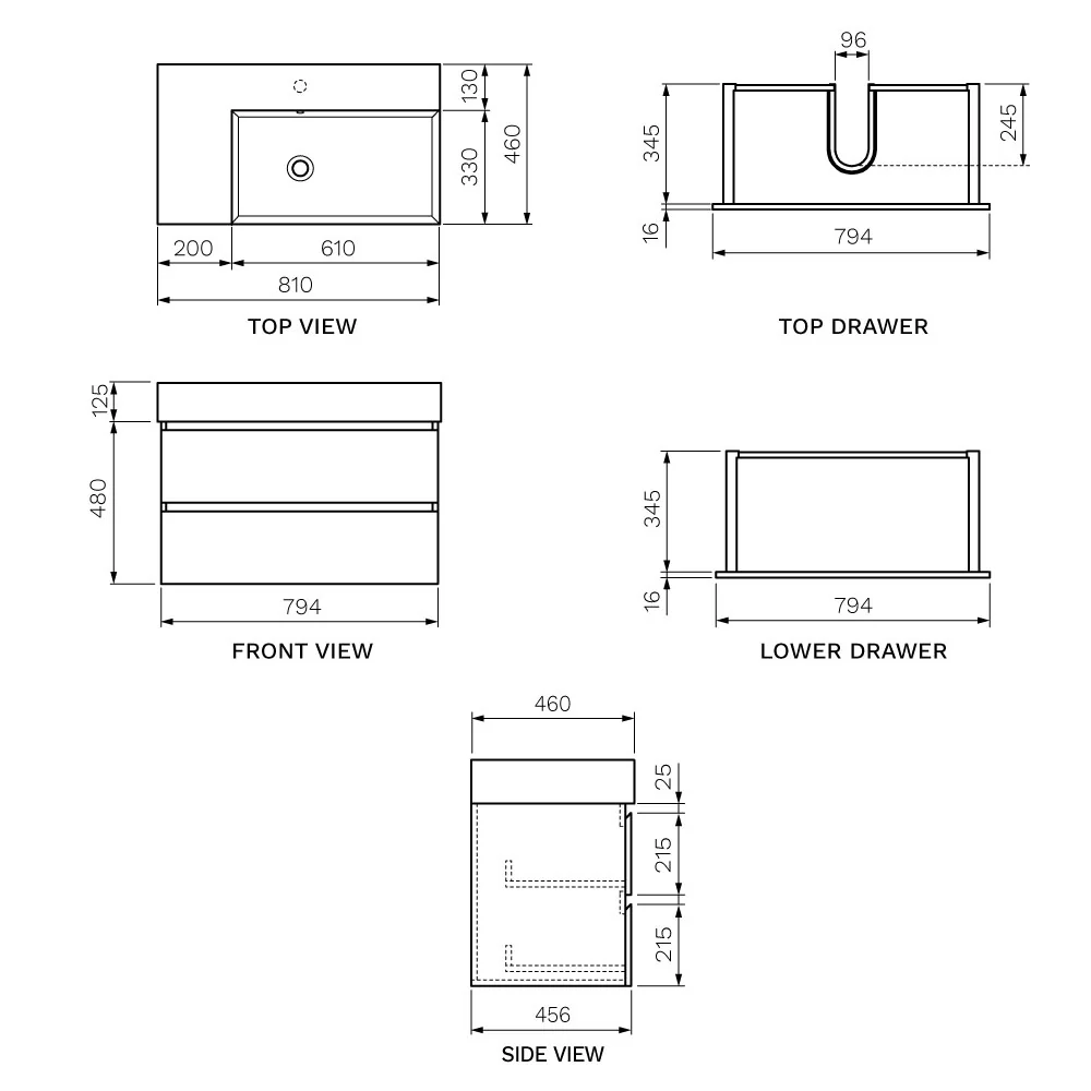 Pure Twenty 800 Wall Cabinet with Matt White Right Bowl Top - Image 3