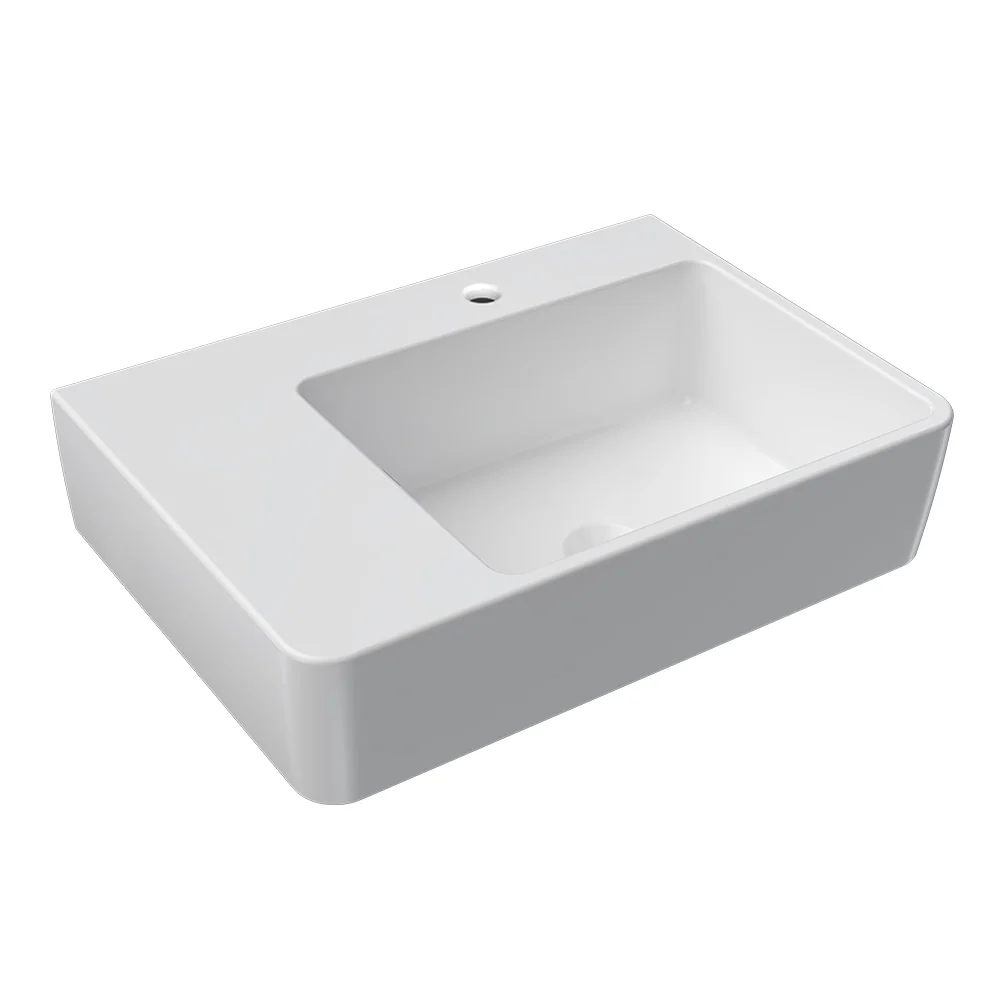 Quasar 650mm Bench Mounted Basin with Left Hand Shelf (Right Bowl) - Image 2