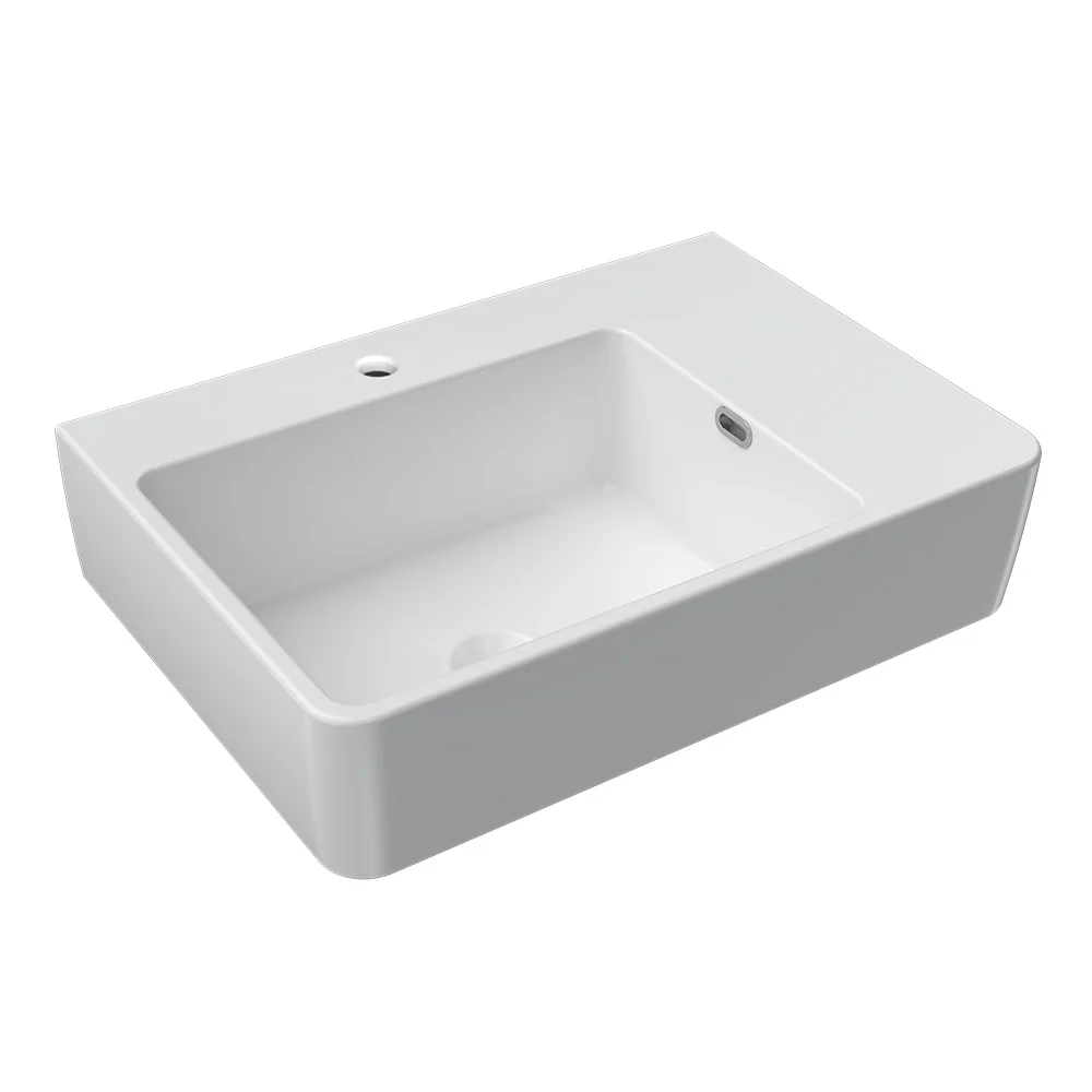 Quasar 650mm Bench Mounted Basin with Right Hand Shelf (Left Bowl) - Image 2