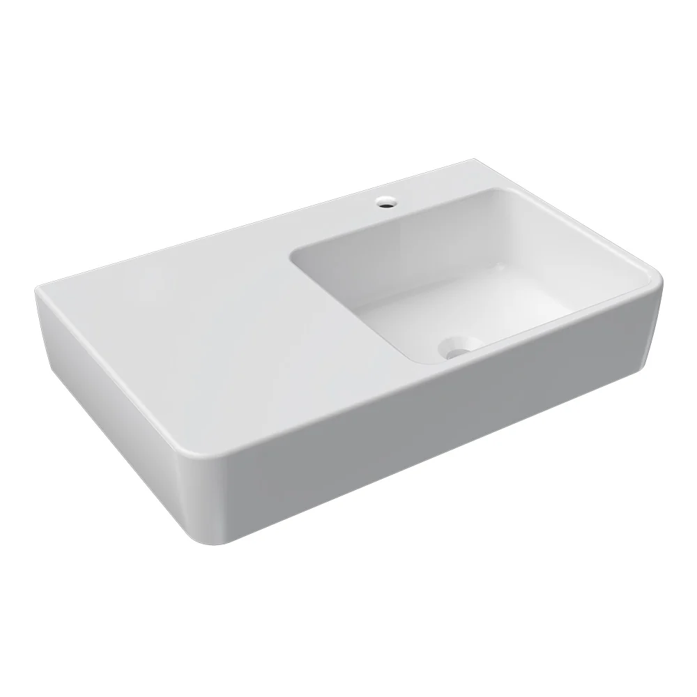 Quasar 750mm Wall Mounted Basin with Left Hand Shelf (Right Bowl) - Image 2