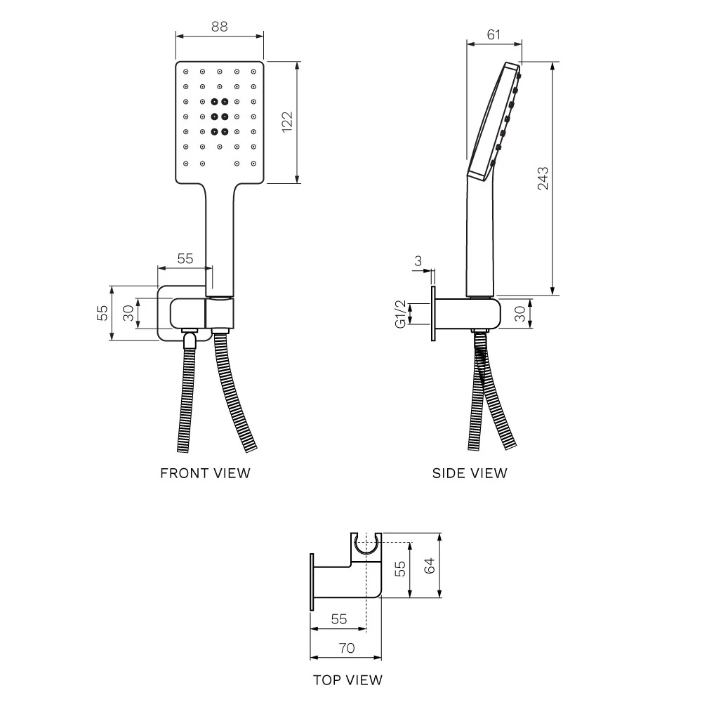 Quasar II Wall Swivel Bracket with Hand Shower and Hose - Image 6