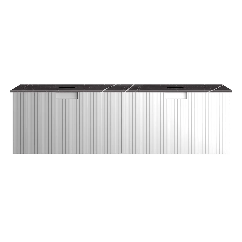 Riga + MyTop 1400 Wall Cabinet Matt White with Italian Porcelain Top for Double Bowl - Image 2