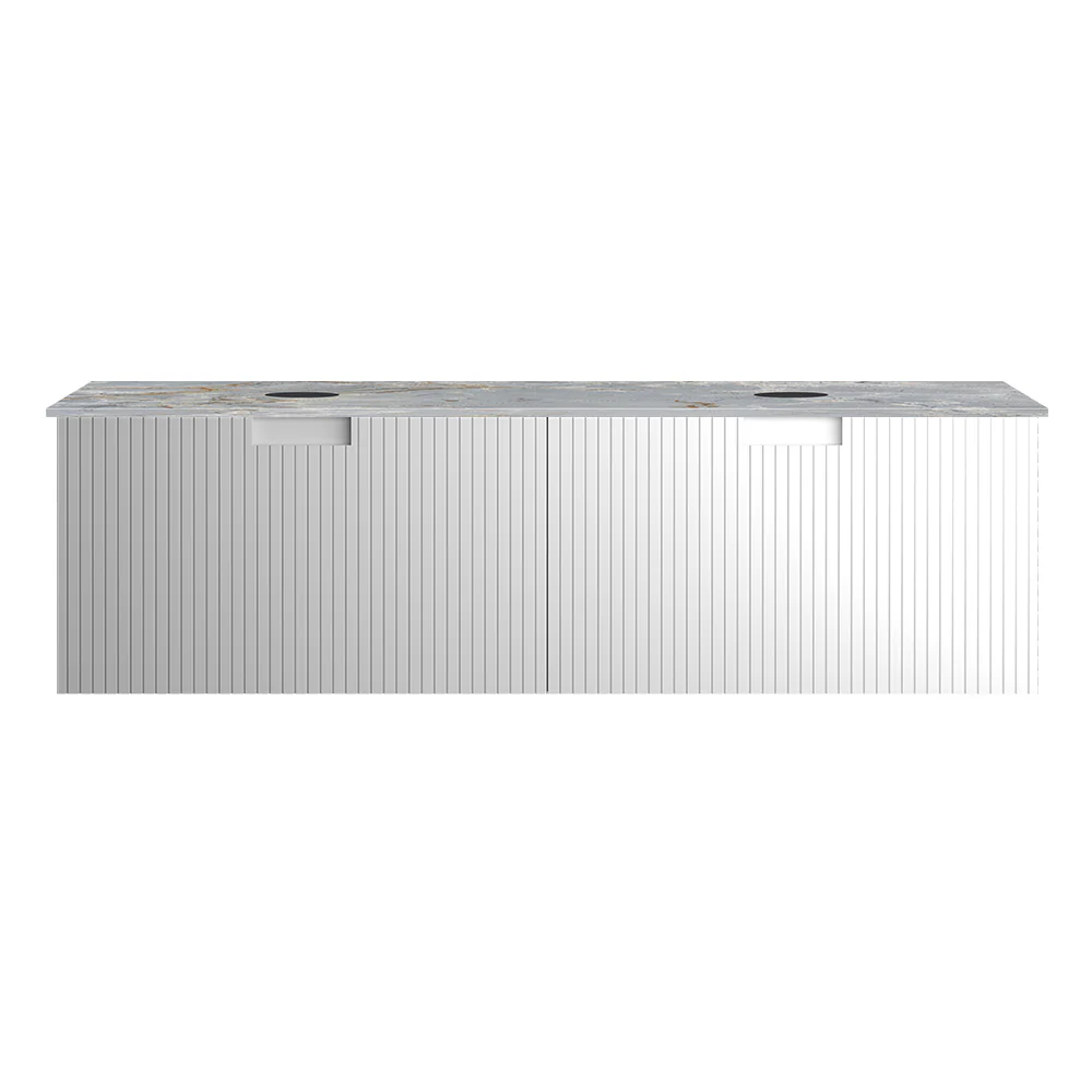 Riga + MyTop 1400 Wall Cabinet Matt White with Italian Porcelain Top for Double Bowl - Image 6