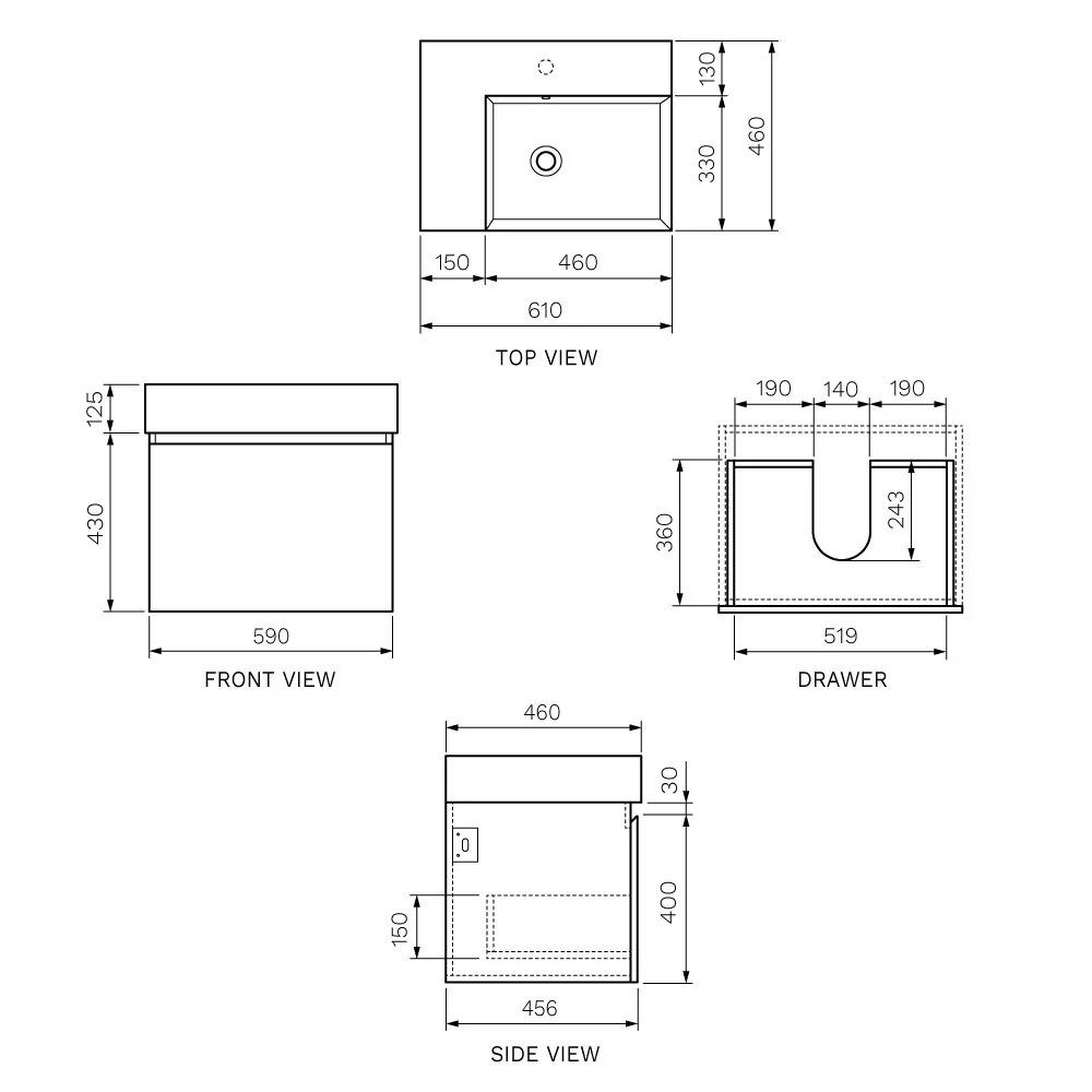 Rocki Twenty 600 Wall Cabinet with Right Bowl Top - Image 11