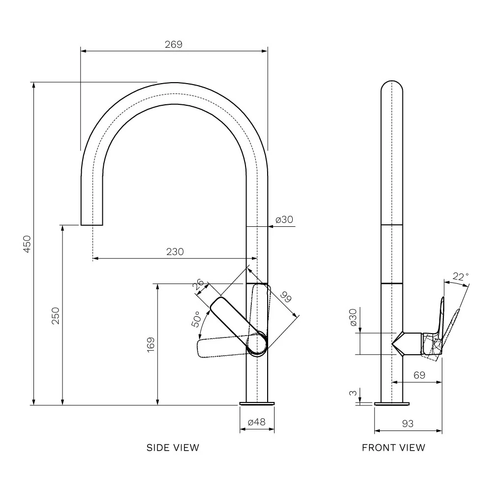Slim 30 Kitchen Mixer with Round Spout - Image 6
