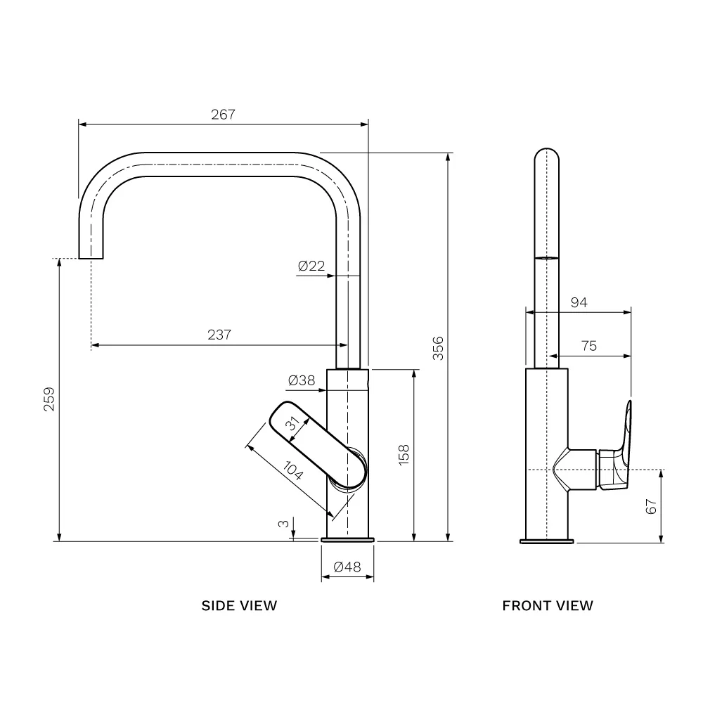 Slim II Kitchen Mixer with Square Spout - Image 7