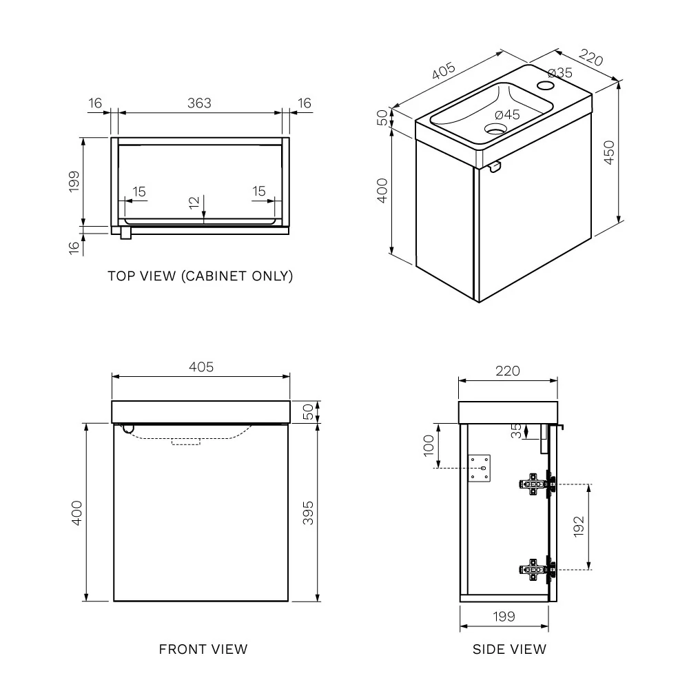 Smart 400 Wall Cabinet with Ceramic Basin - Image 3