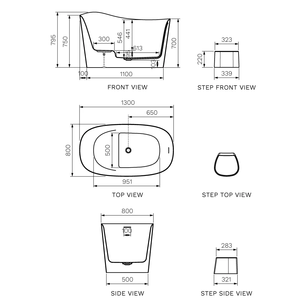 Soak Freestanding Bath with Overflow and Step - Image 3