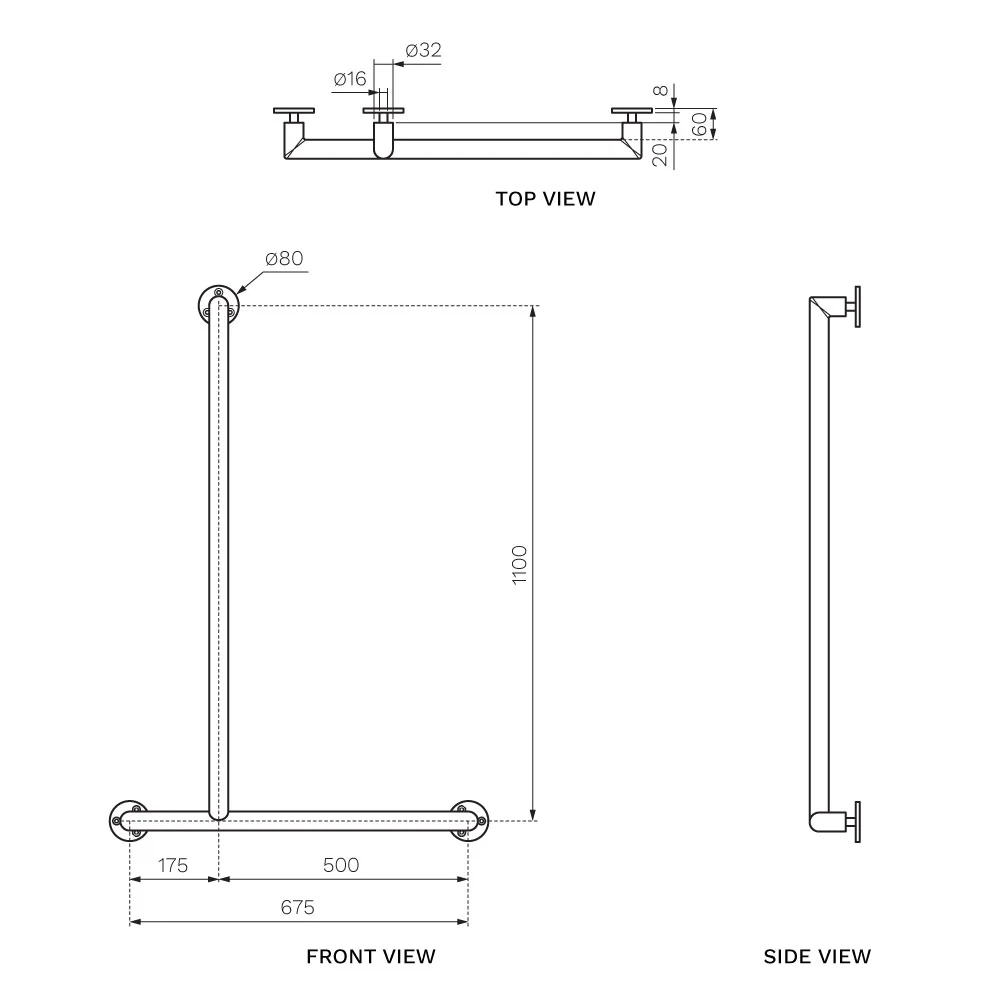 Stella Grab Rail 90⁰ Left Hand 675 x 1100mm No Slider - Image 3