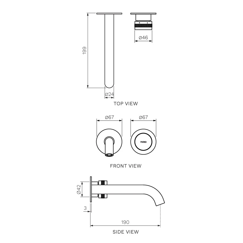 Todo II Wall Mixer with 190mm Curved Spout (Individual Flanges) - Image 7