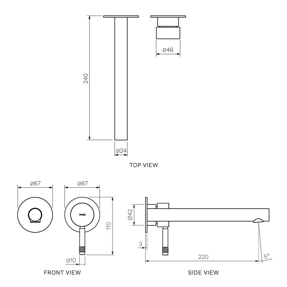Tondo II Wall Mixer with 220mm Spout (Individual Flanges) - Image 6