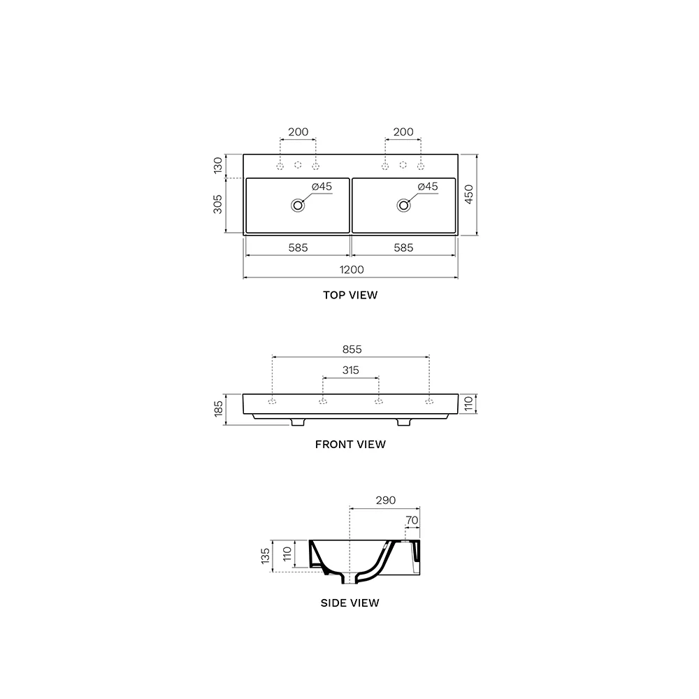 Velca 120 Back to Wall Inset Basin (Double Bowl) - Image 3