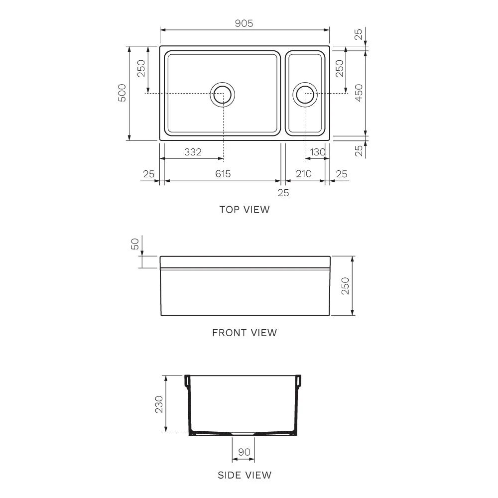 Veneto Double Bowl Sink 900mm - Image 4