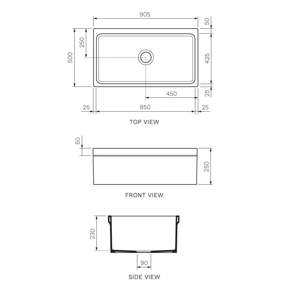 Veneto Single Bowl Sink 900mm - Image 4